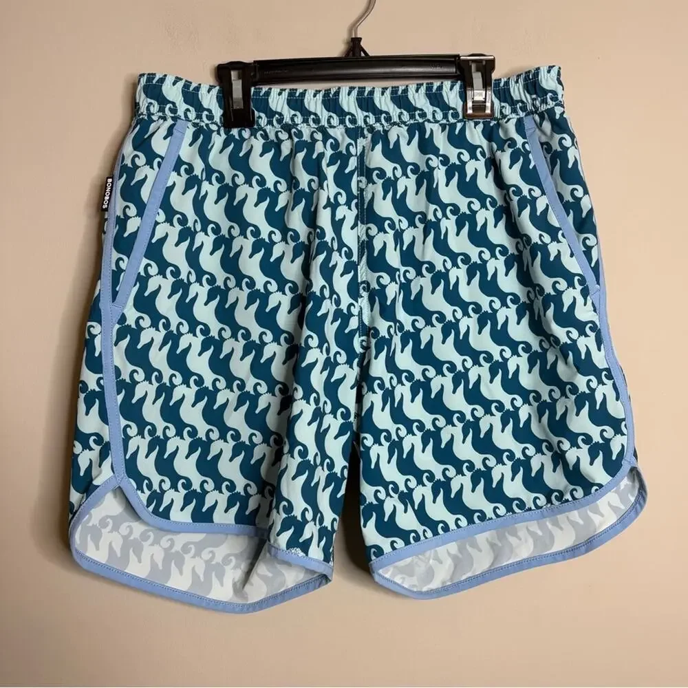 Bonobos Swim Trunks Blue Teal Seahorses 7” Size Medium